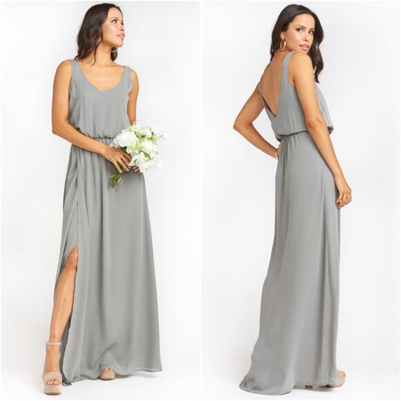 Show Me Your Mumu Kendall Maxi Dress Soft Charcoal Crisp - Picture 2 of 8
